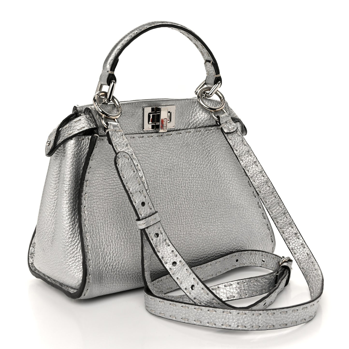 Cuoio Romano Lux Selleria Mini Peekaboo Iconic Satchel Argento