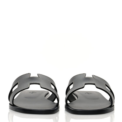 Hermes Box Calfskin Oran Sandals 38 Black 2 of 9