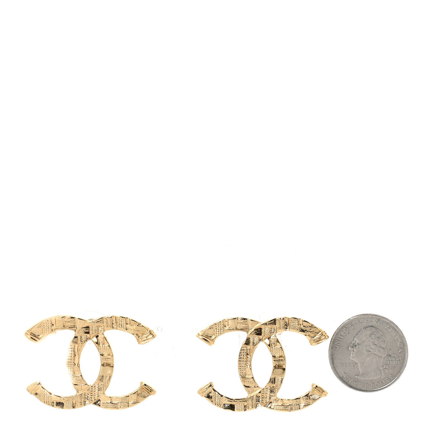 Chanel Metal Tweed Effect CC Earrings Gold 2 of 4