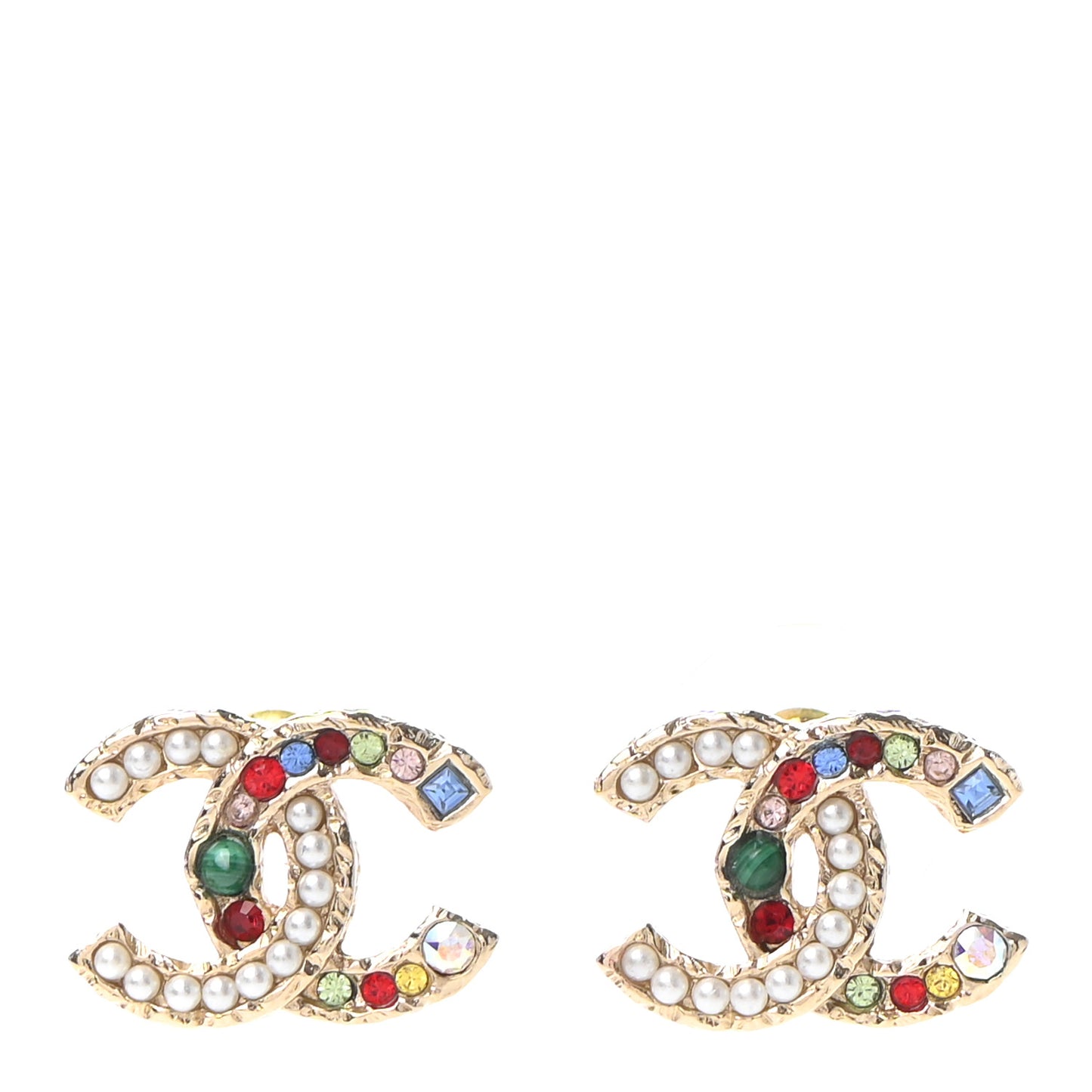 Pearl Crystal CC Earrings Gold Multicolor