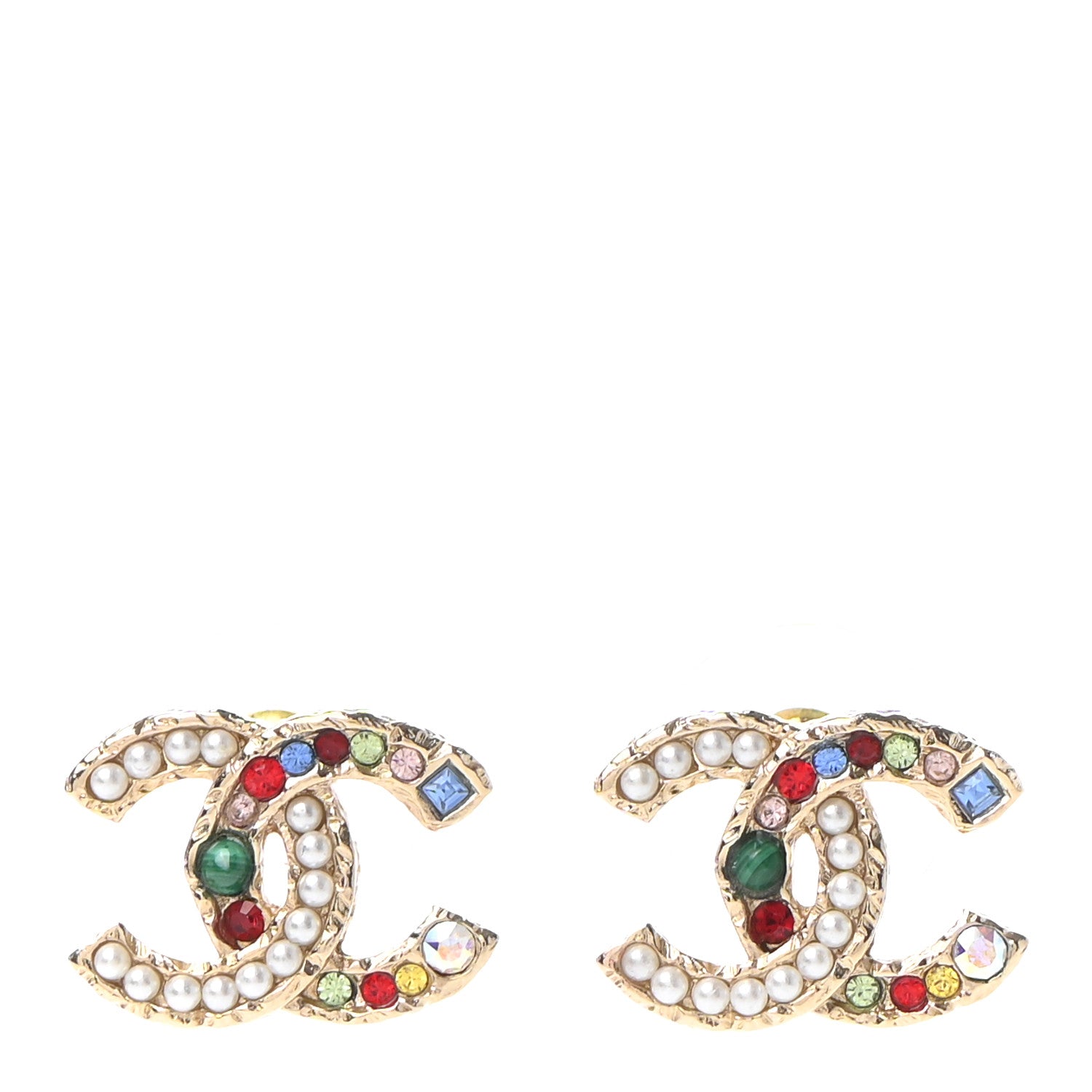 Chanel Pearl Crystal CC Earrings Gold Multicolor 1 of 4