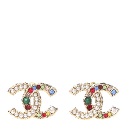 Chanel Pearl Crystal CC Earrings Gold Multicolor 1 of 4