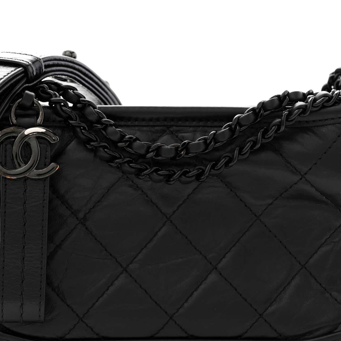 Aged Calfskin Quilted Small Gabrielle Hobo So Black