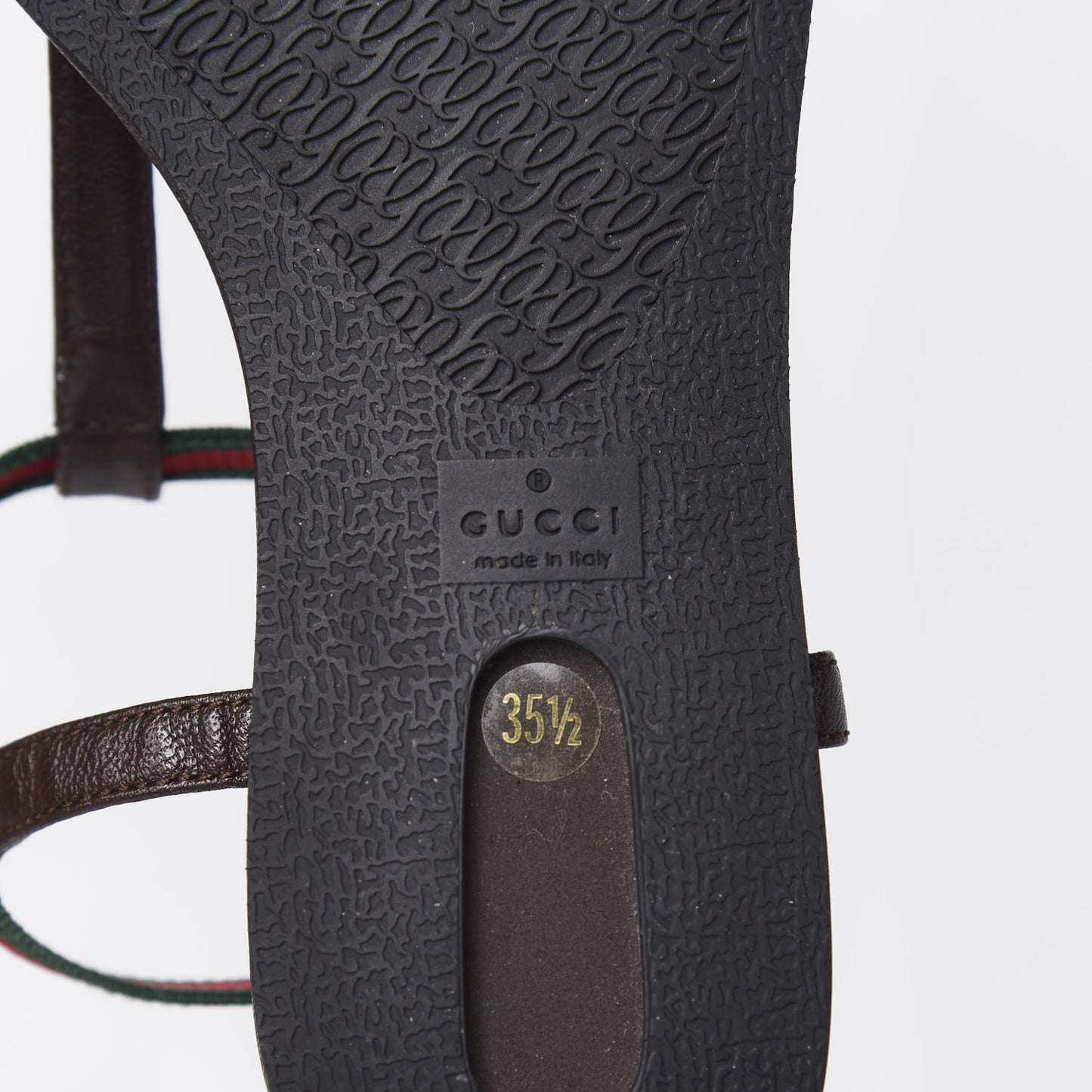 Calfskin Web Thong Sandals 35.5 Brown