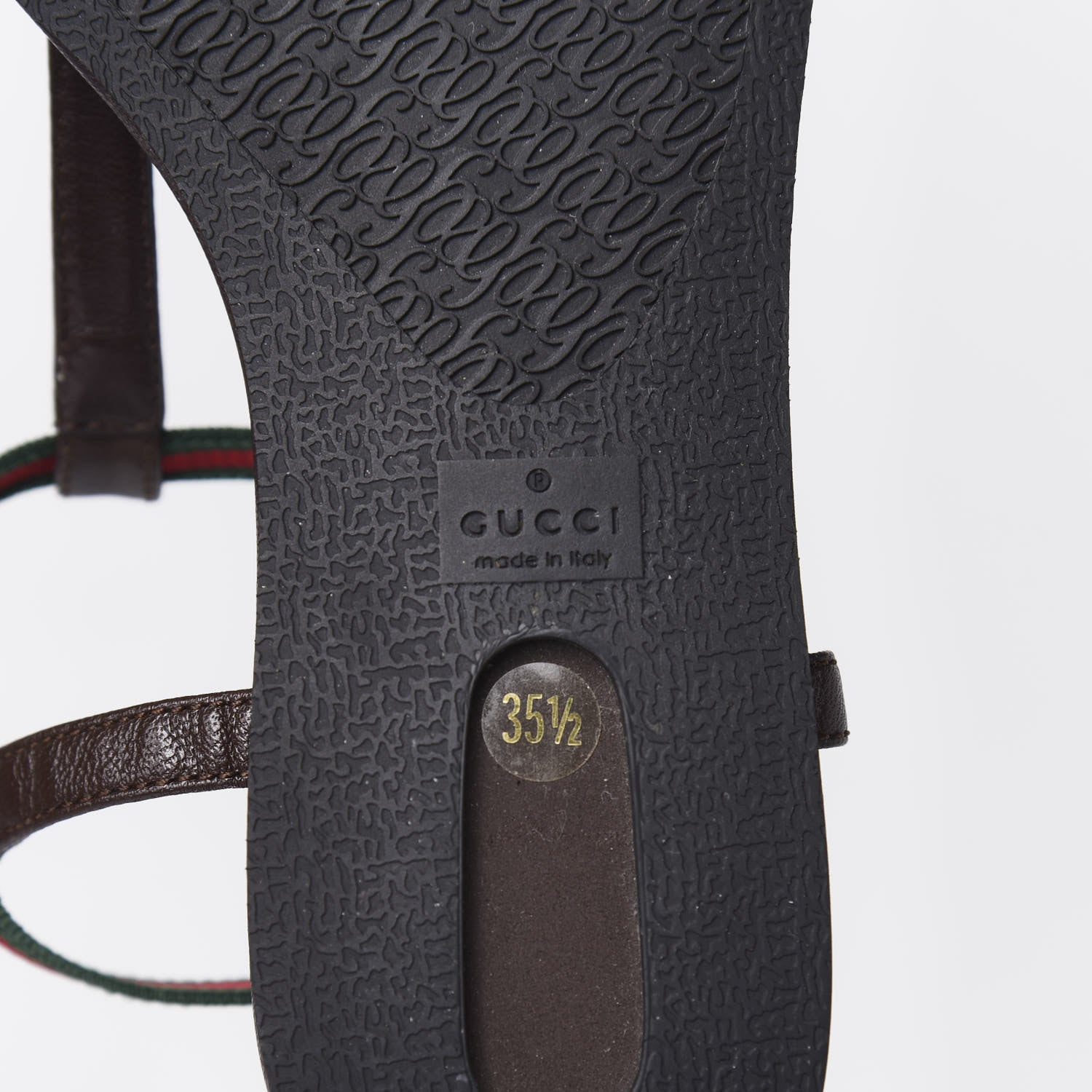 Gucci Calfskin Web Thong Sandals 35.5 Brown 6 of 7