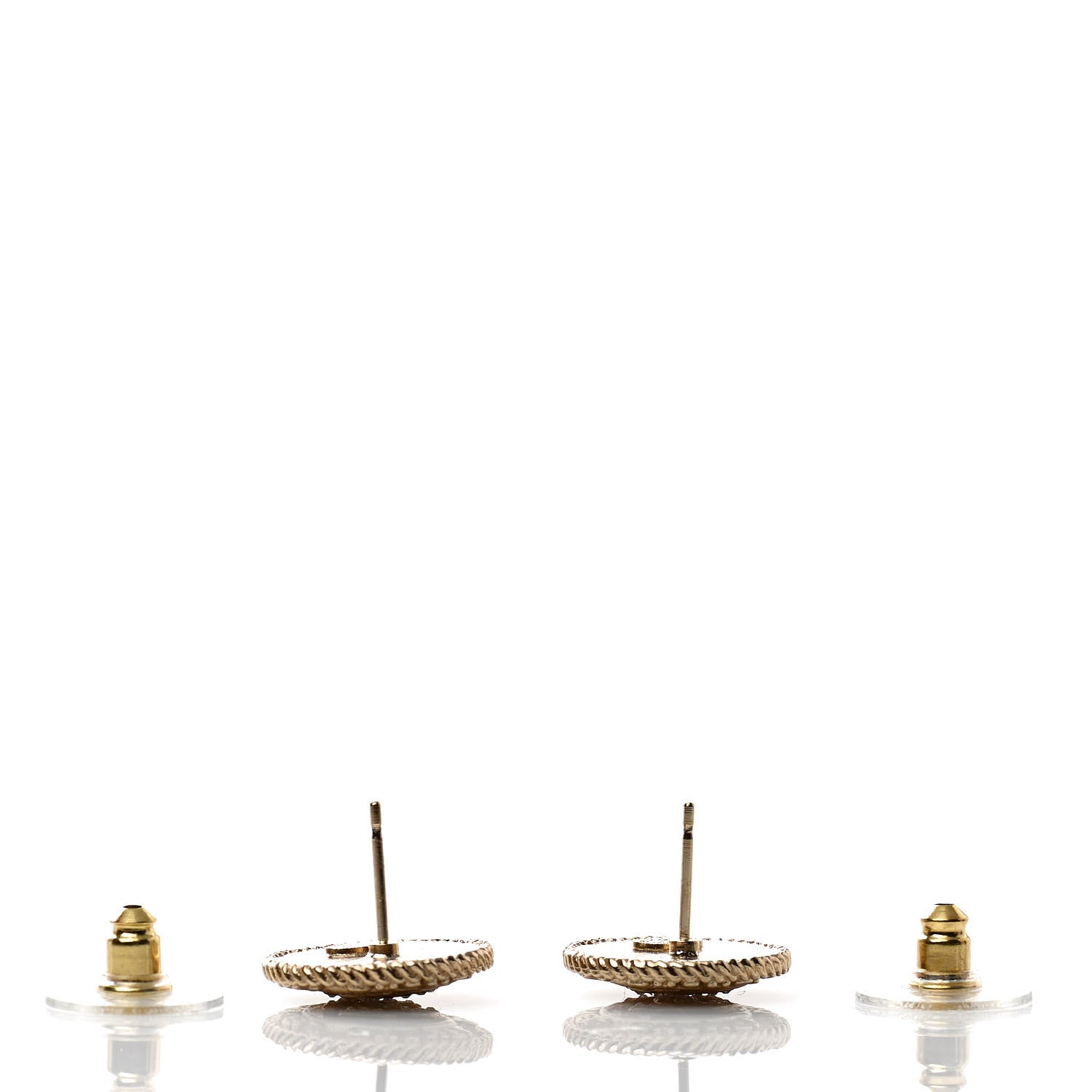 Chanel Metal Crystal CC Medallion Round Earrings Gold 3 of 5