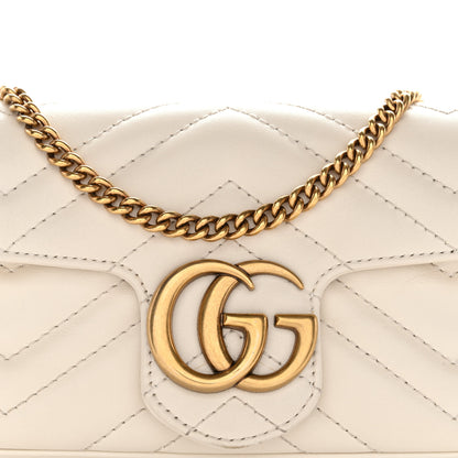 Gucci Calfskin Matelasse Super Mini GG Marmont Shoulder Bag White 8 of 12