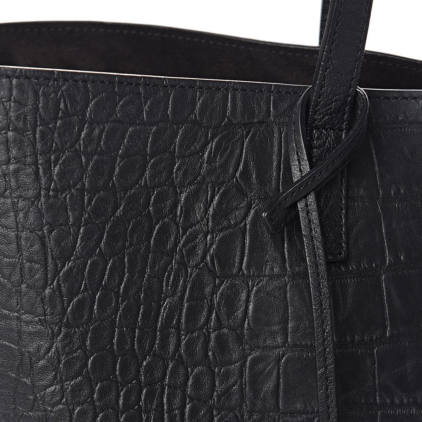 Calfskin Crocodile Embossed Large Shopper Tote Black