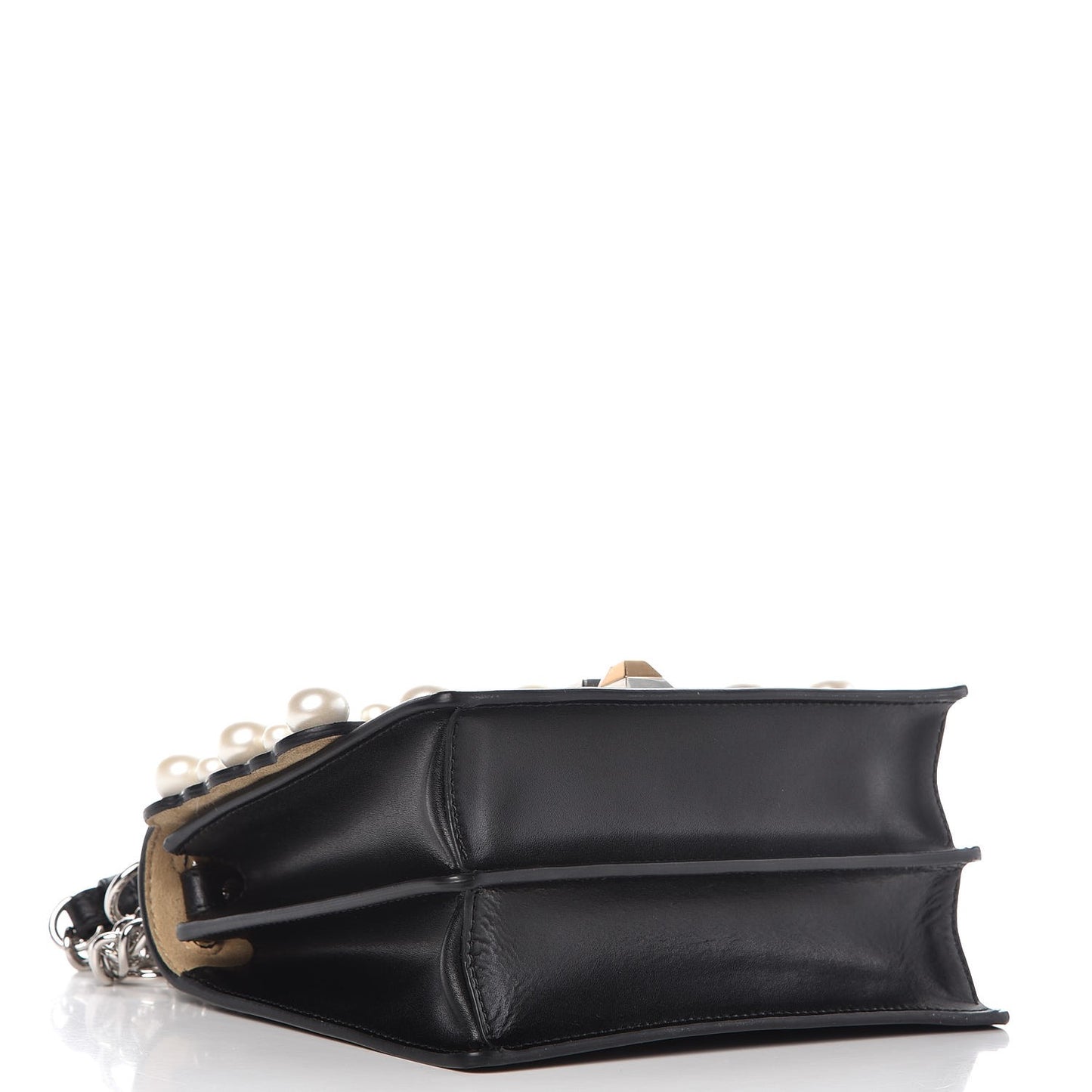 Vitello Liberty Pearl Scalloped Studded Small Kan I Shoulder Bag Black