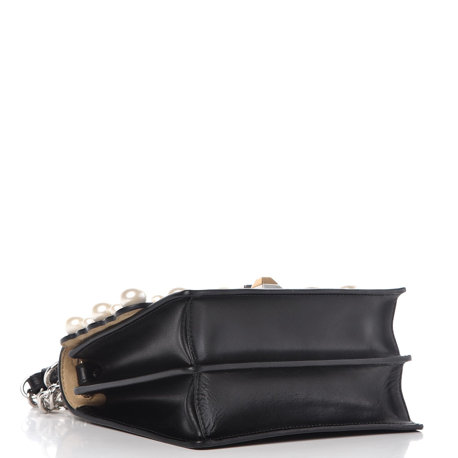 Fendi Vitello Liberty Pearl Scalloped Studded Small Kan I Shoulder Bag Black 4 of 9