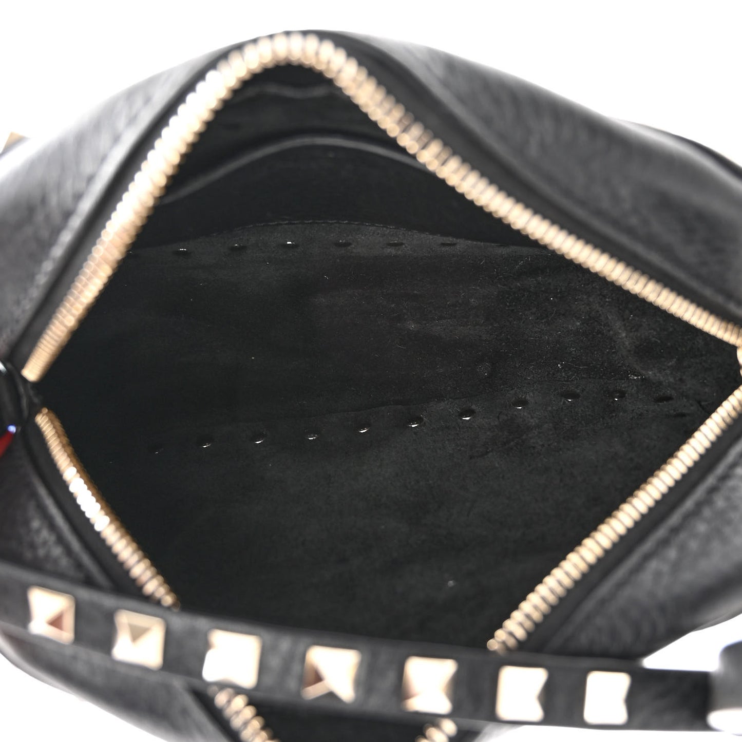 Pebbled Calfskin Rockstud Camera Crossbody Bag Black