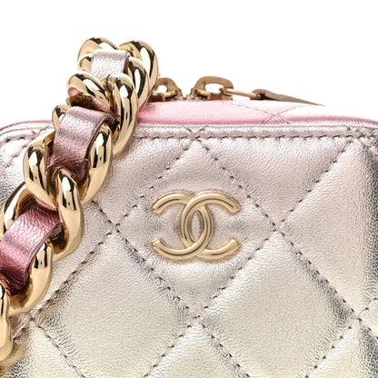 Chanel Gradient Metallic Lambskin Quilted Like A Wallet Clutch With Chain Gold Pink 8 of 13