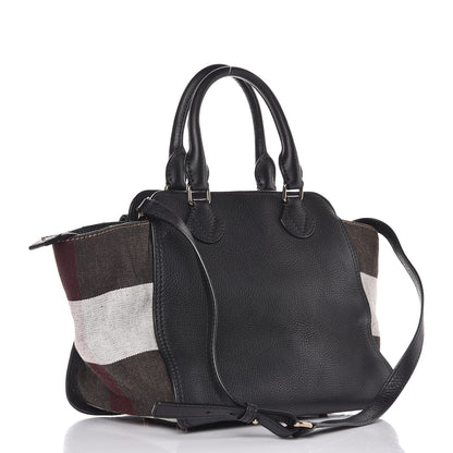 Burberry Mega Check Grained Calfskin Medium Harcourt Satchel Black 3 of 12