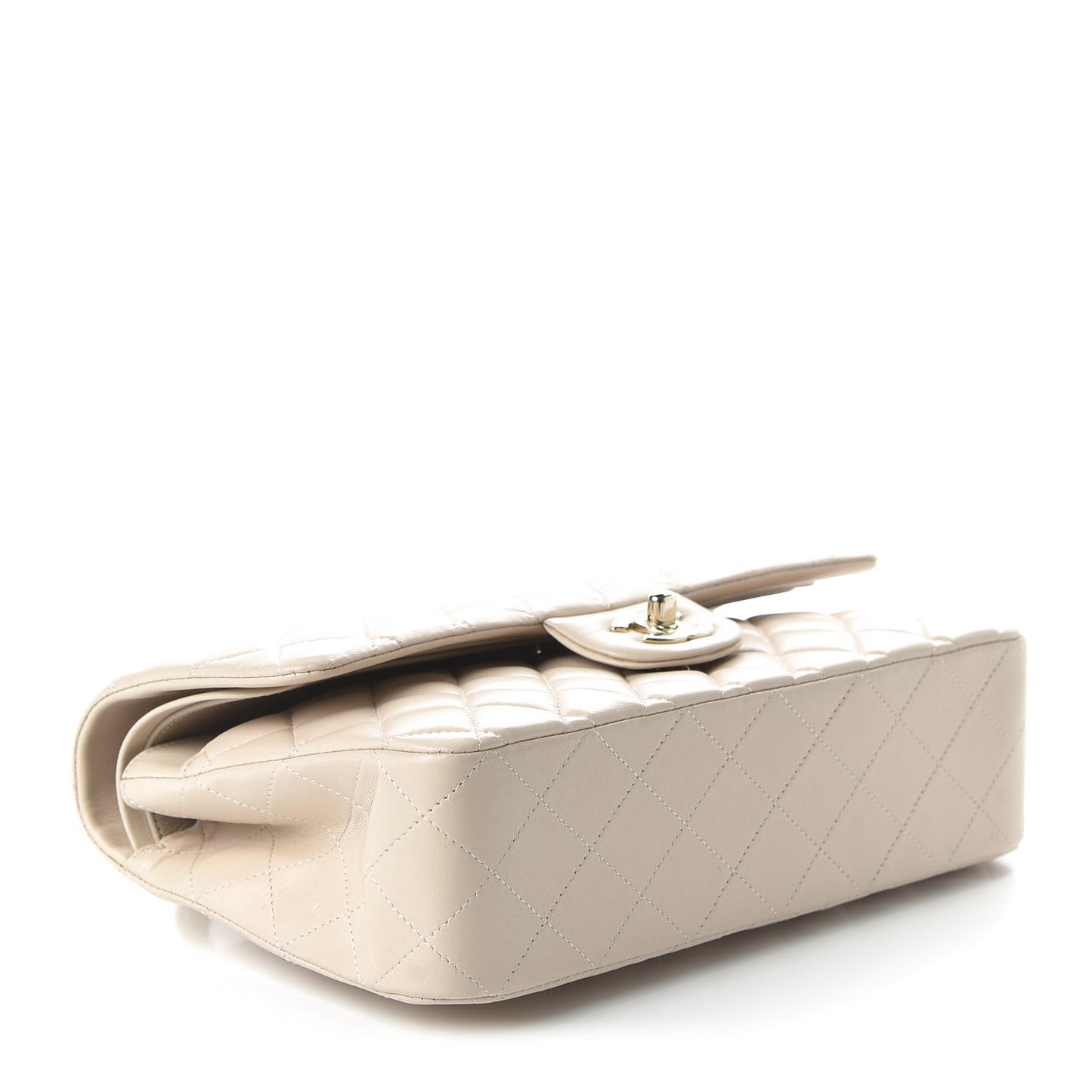 Lambskin Quilted Medium Double Flap Beige