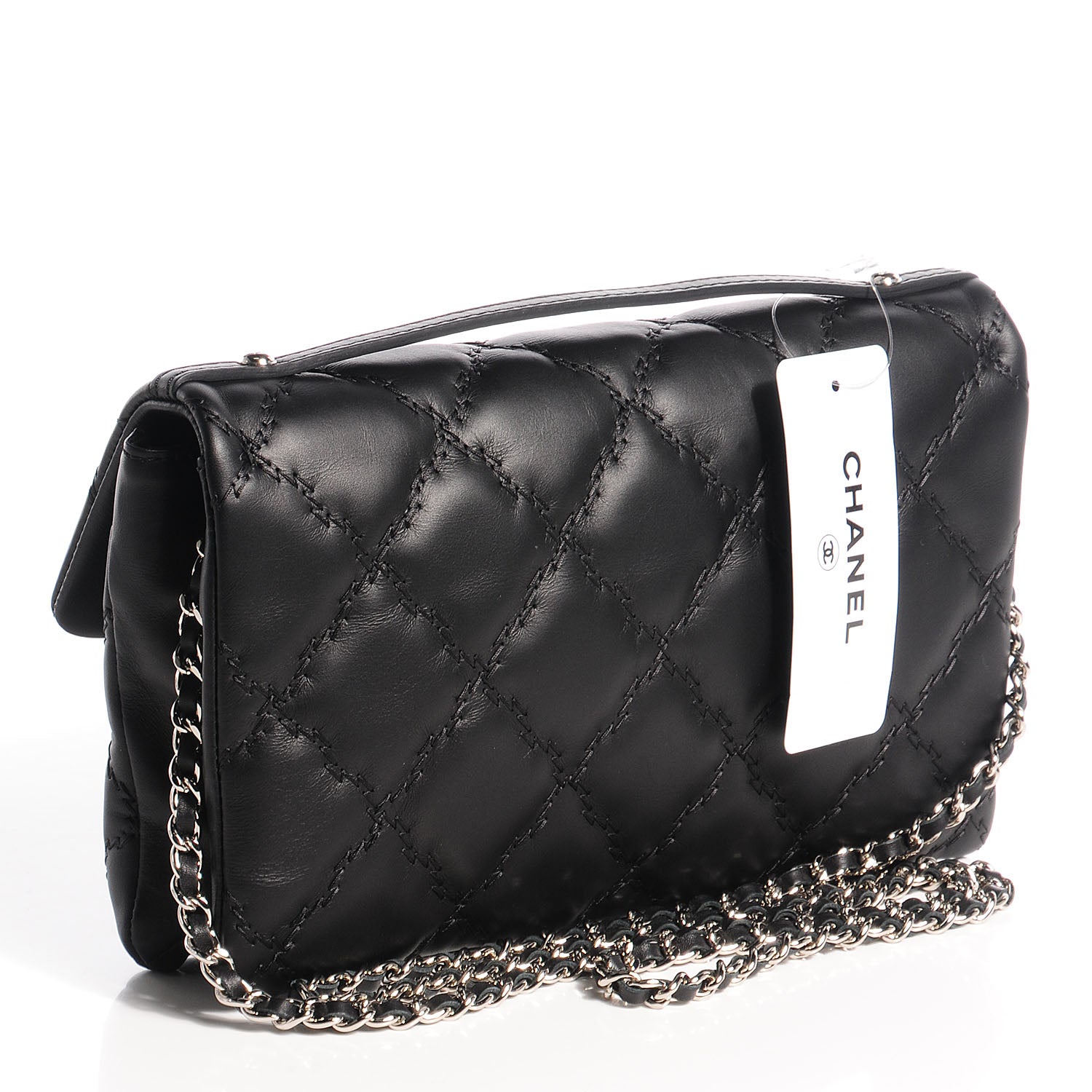 Chanel Calfskin Double Stitch Hamptons Clutch with Chain Black 3 of 8
