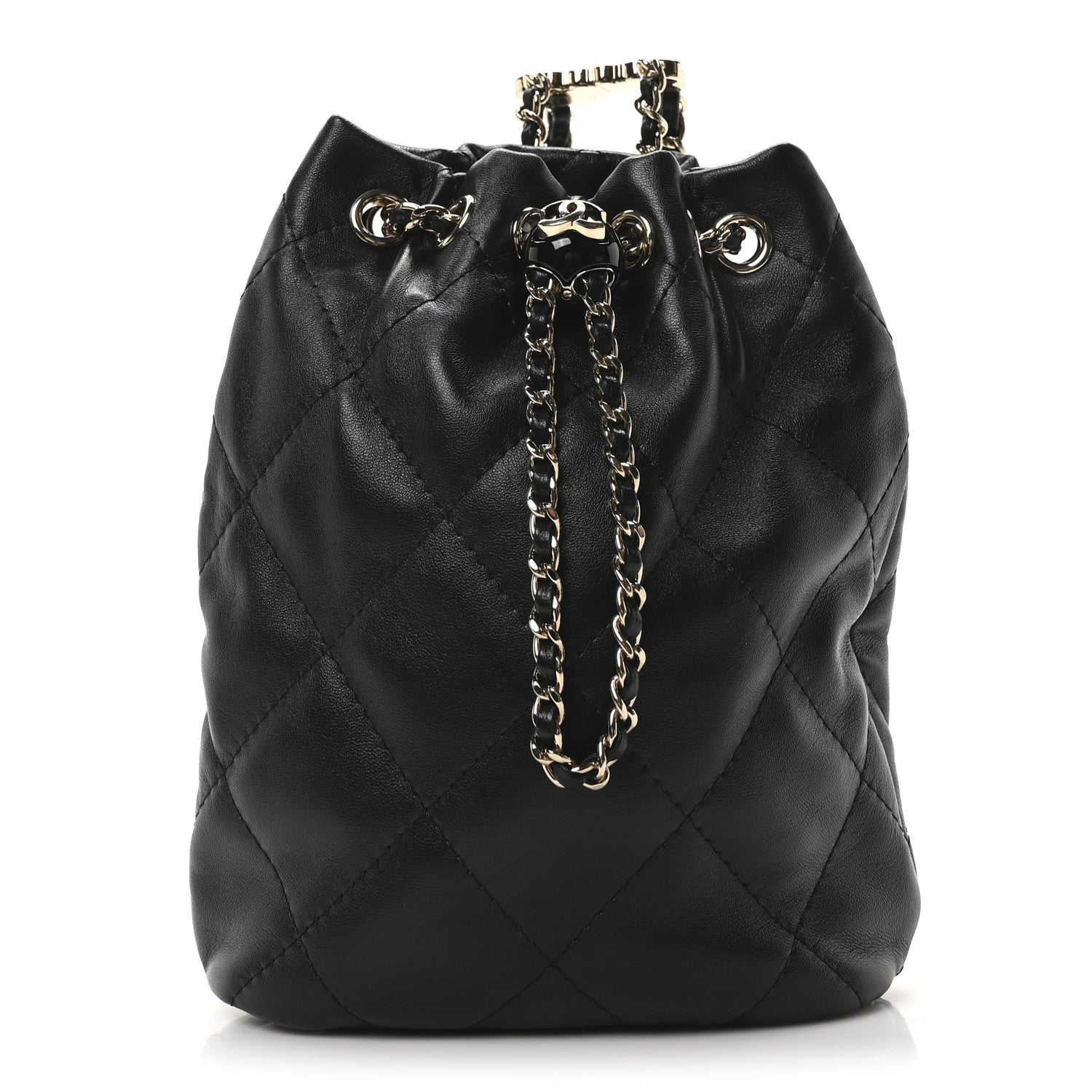 Chanel Shiny Lambskin Quilted Drawstring Backpack Black 1 of 10