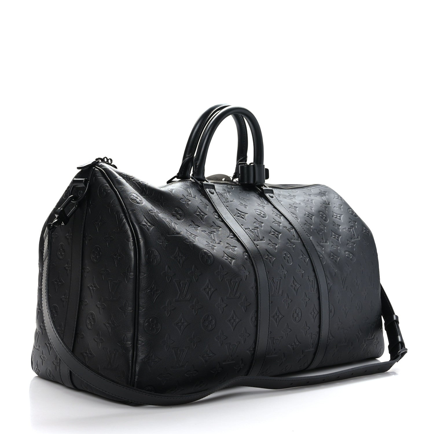 Louis Vuitton Calfskin Shadow Monogram Keepall Bandouliere 50 Black 2 of 9