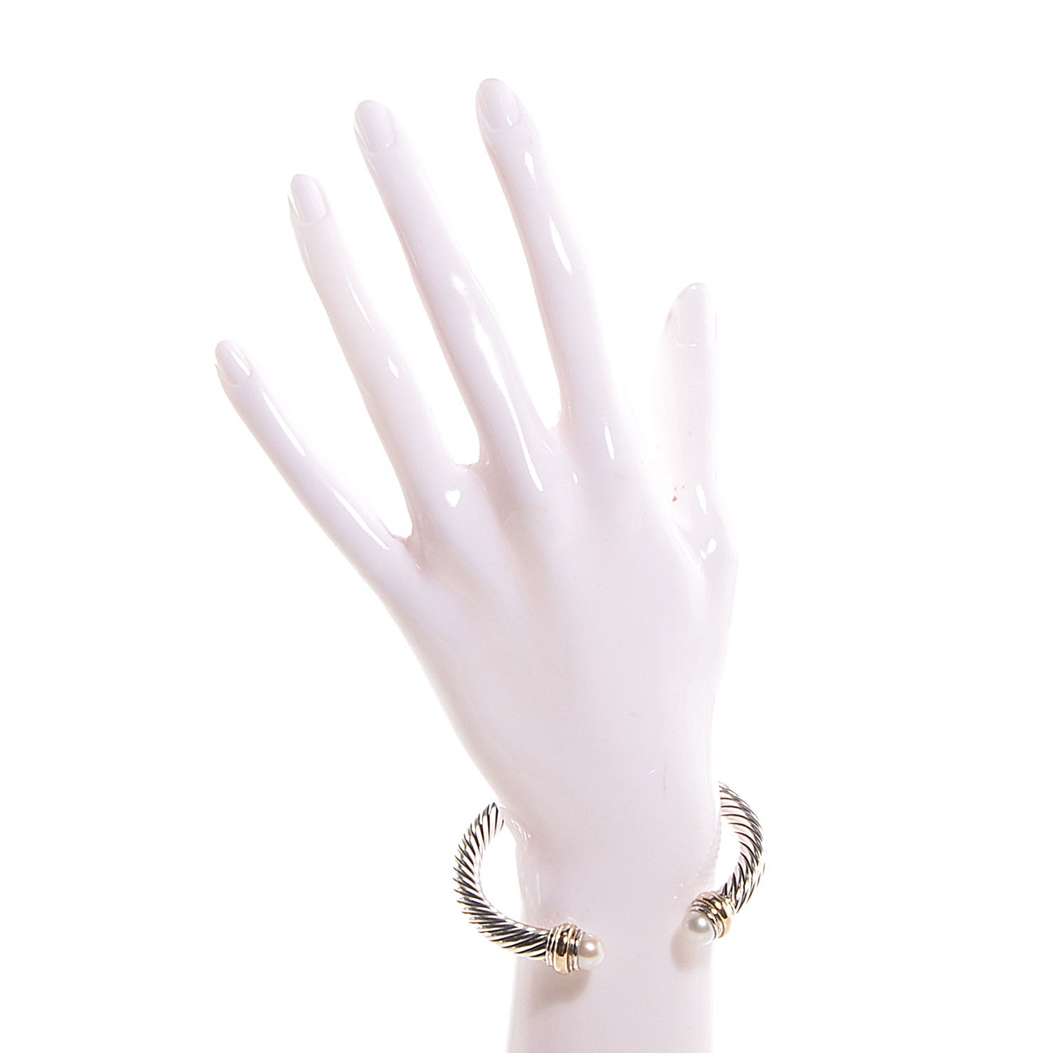 David Yurman Sterling Silver 14K Yellow Gold Pearl 7mm Cable Classics Bracelet 2 of 5