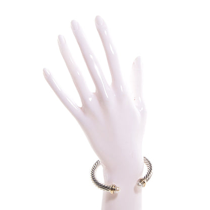 David Yurman Sterling Silver 14K Yellow Gold Pearl 7mm Cable Classics Bracelet 2 of 5