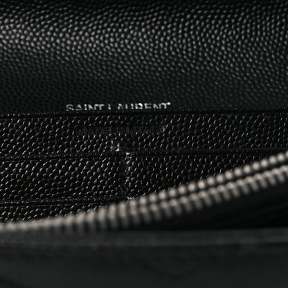 Saint Laurent Grain De Poudre Matelasse Chevron Monogram Flap Wallet Black 11 of 16