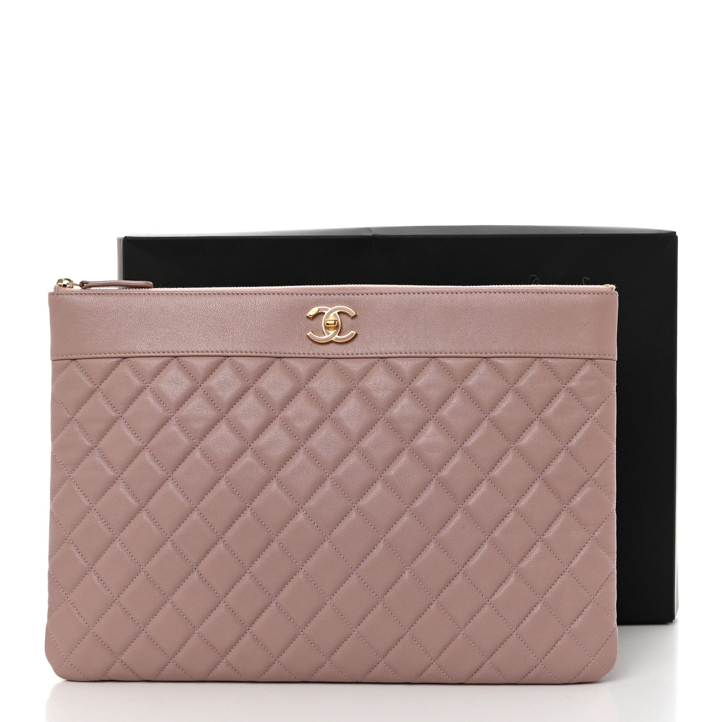 Sheepskin Quilted Large Vintage Mademoiselle Cosmetic Case Light Pink