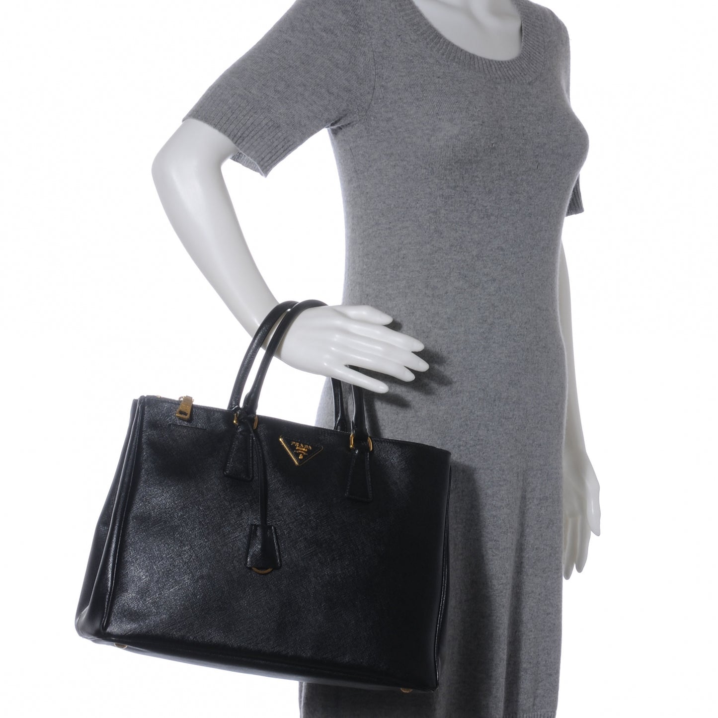 Saffiano Lux Medium Double Zip Tote Nero Black