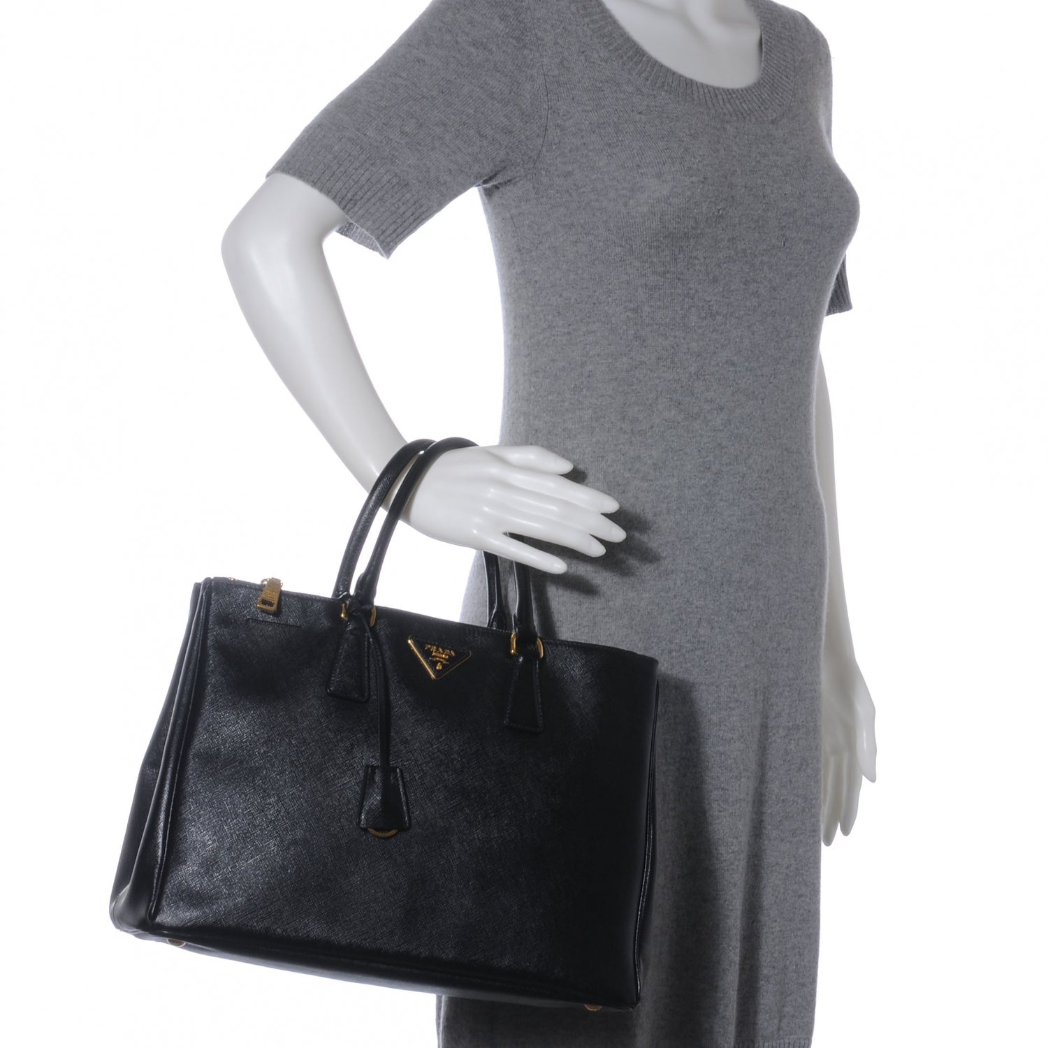 Prada Saffiano Lux Medium Double Zip Tote Nero Black 2 of 9