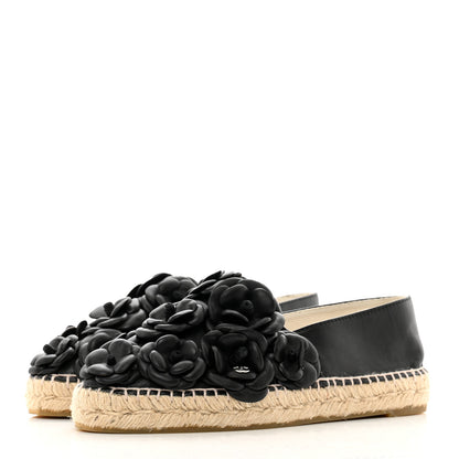 Chanel Lambskin Camellia CC Espadrilles 37 Black 3 of 7