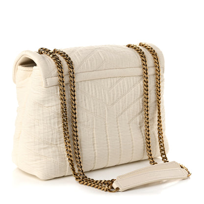 Saint Laurent Cotton Gauze Y Quilted Monogram Small Loulou Chain Satchel Vanilla Ice 3 of 10