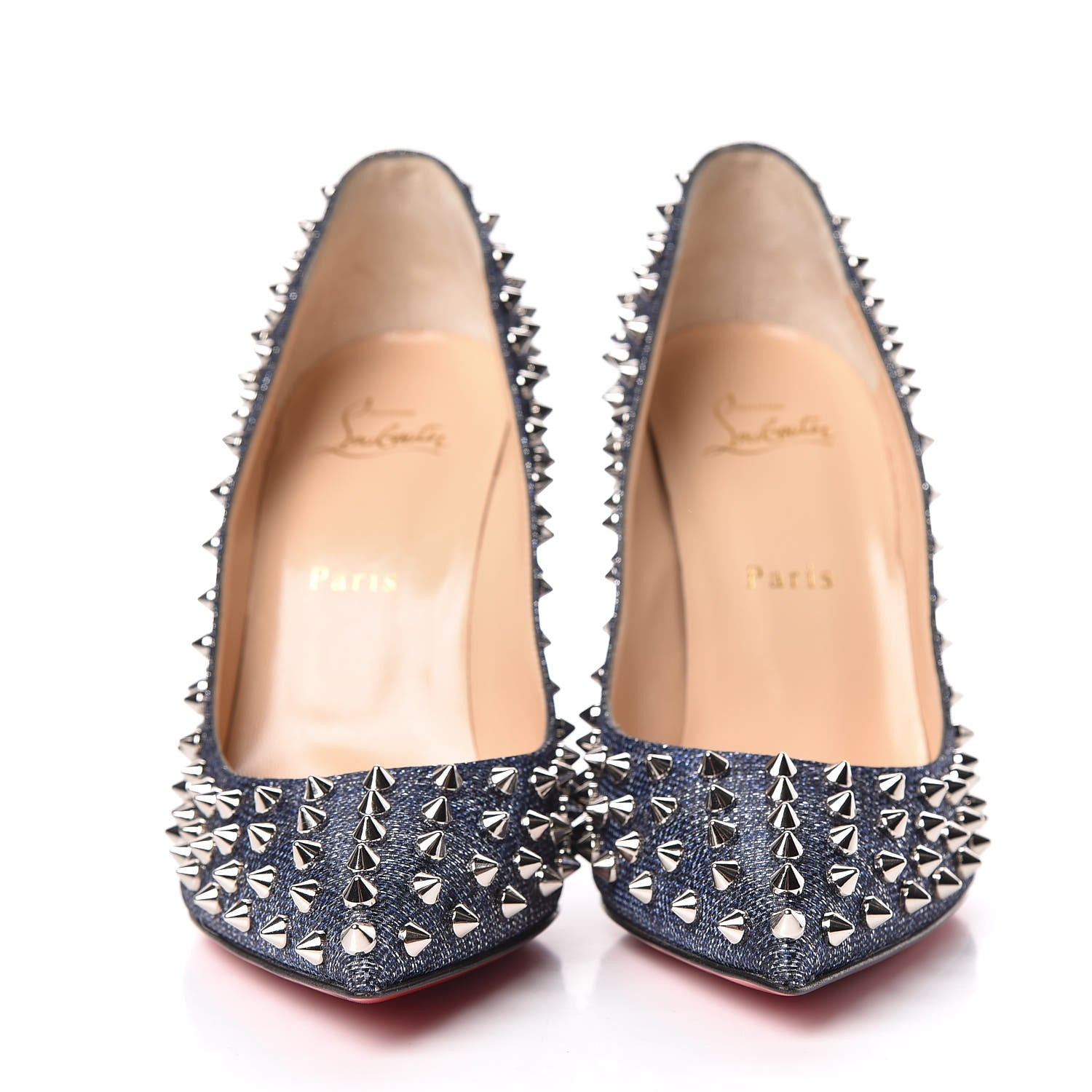 Christian Louboutin Denim Lame Lux Follies Spikes 100 Pumps 39.5 Silver 2 of 8