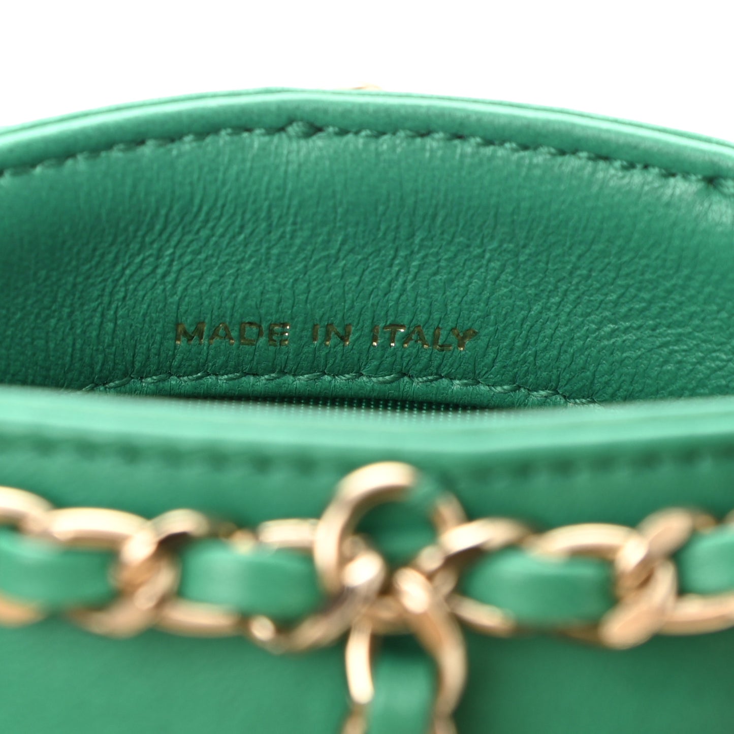 Lambskin Tech Me Out Clutch With Chain Green