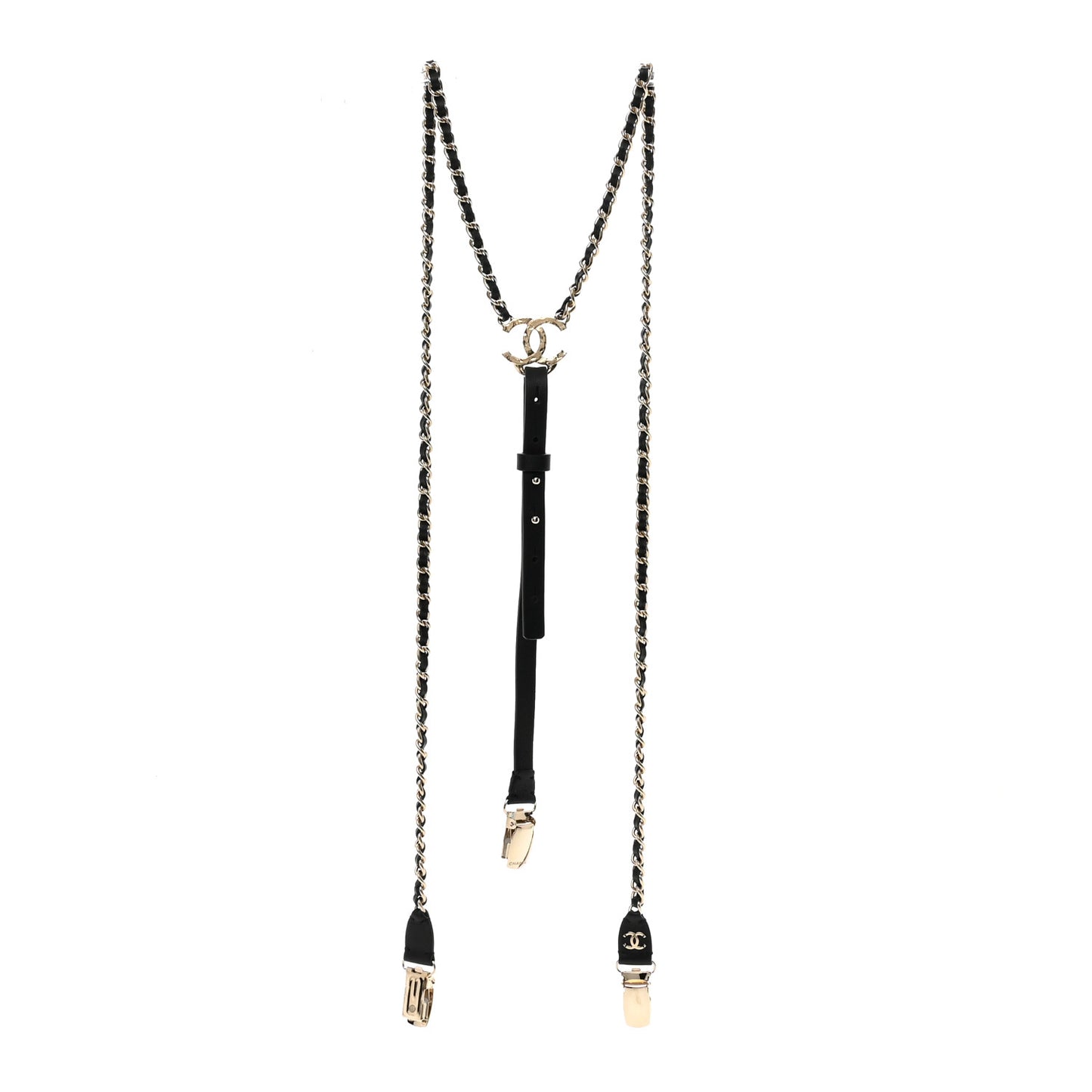 Calfskin CC Chain Suspenders S Black