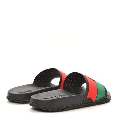Gucci Rubber Web Womens Interlocking G Slide Sandals 39 Black Green Red 5 of 8