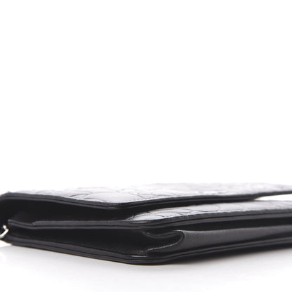Chanel Lambskin Camellia Embossed Wallet on Chain WOC Black 6 of 10