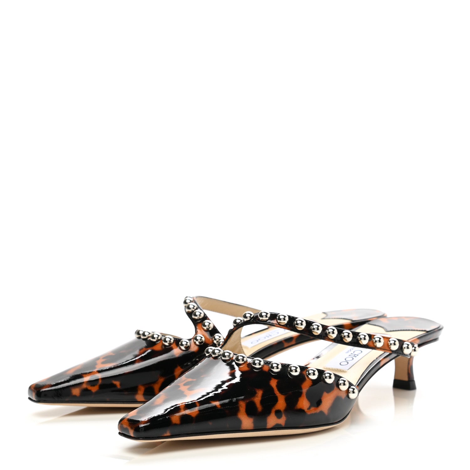 Jimmy Choo Patent Leopard Print Embellished Ros 35 Pumps 39 Cognac 3 of 8