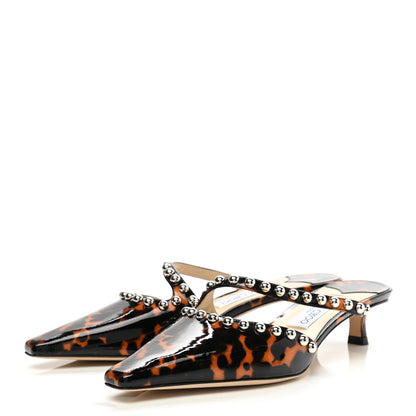 Jimmy Choo Patent Leopard Print Embellished Ros 35 Pumps 39 Cognac 3 of 8