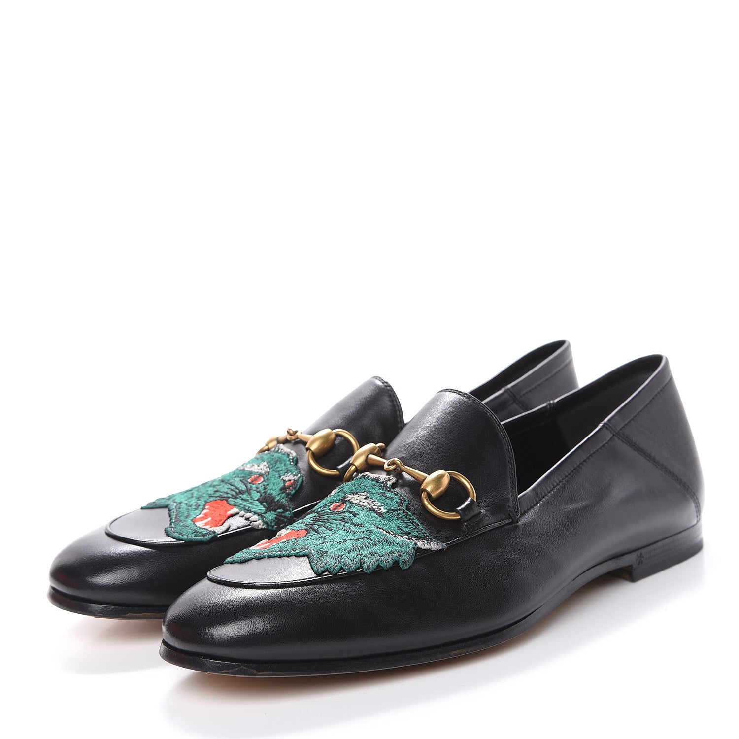 Gucci Lambskin Wolf Embroidered Mens Brixton Horsebit Loafers 7 Black 3 of 10