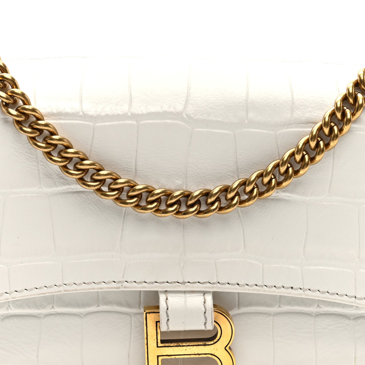 Balenciaga Calfskin Crocodile Small Crush Chain Bag White 7 of 9