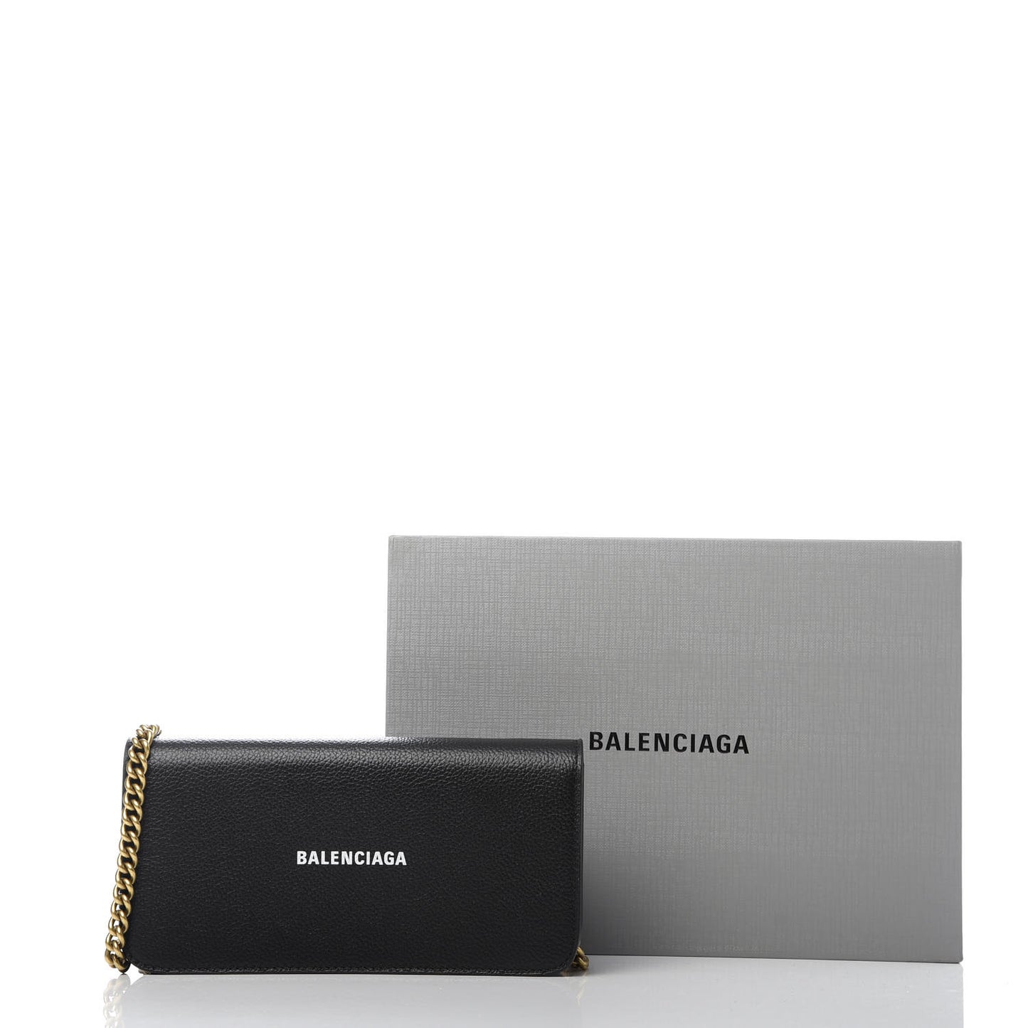 Grained Calfskin Logo Cash Continental Wallet on Chain Black White