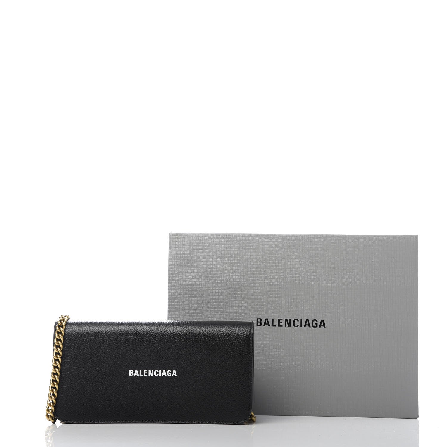 Balenciaga Grained Calfskin Logo Cash Continental Wallet on Chain Black White 9 of 9