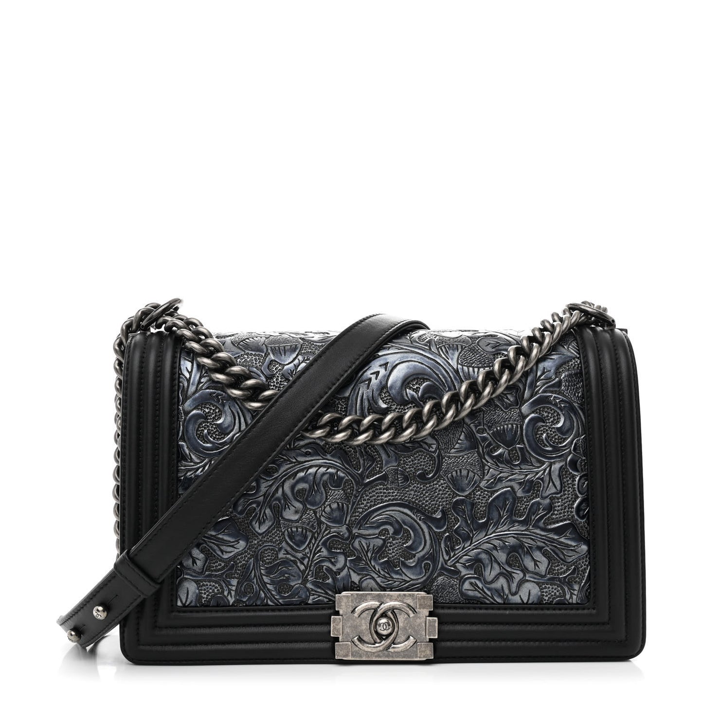 Calfskin Embossed New Medium Cordoba Boy Flap Dark Grey