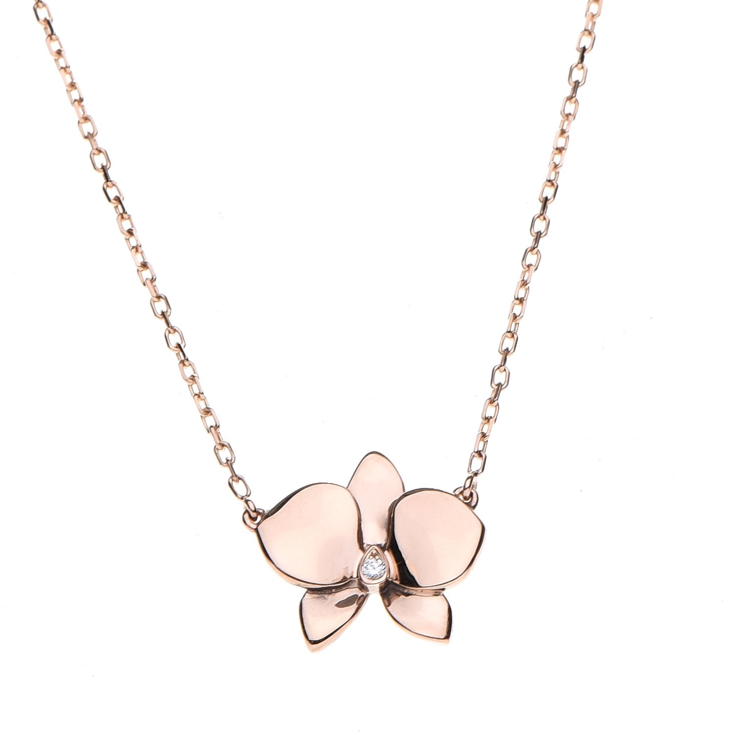 18K Pink Gold Diamond Caresse D'Orchidees Par Necklace