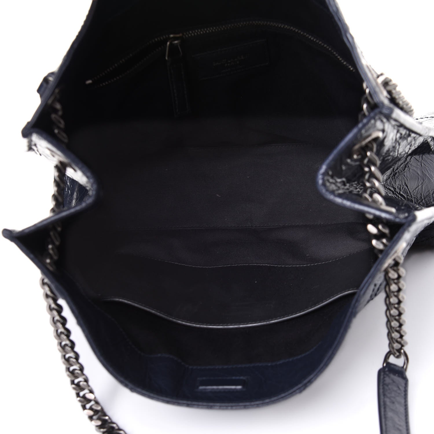 Saint Laurent Crinkled Calfskin Matelasse Monogram Medium Niki Shopper Tote Deep Marine 4 of 4