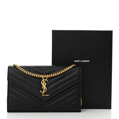 Saint Laurent Grain De Poudre Matelasse Chevron Monogram Chain Wallet Black 13 of 13