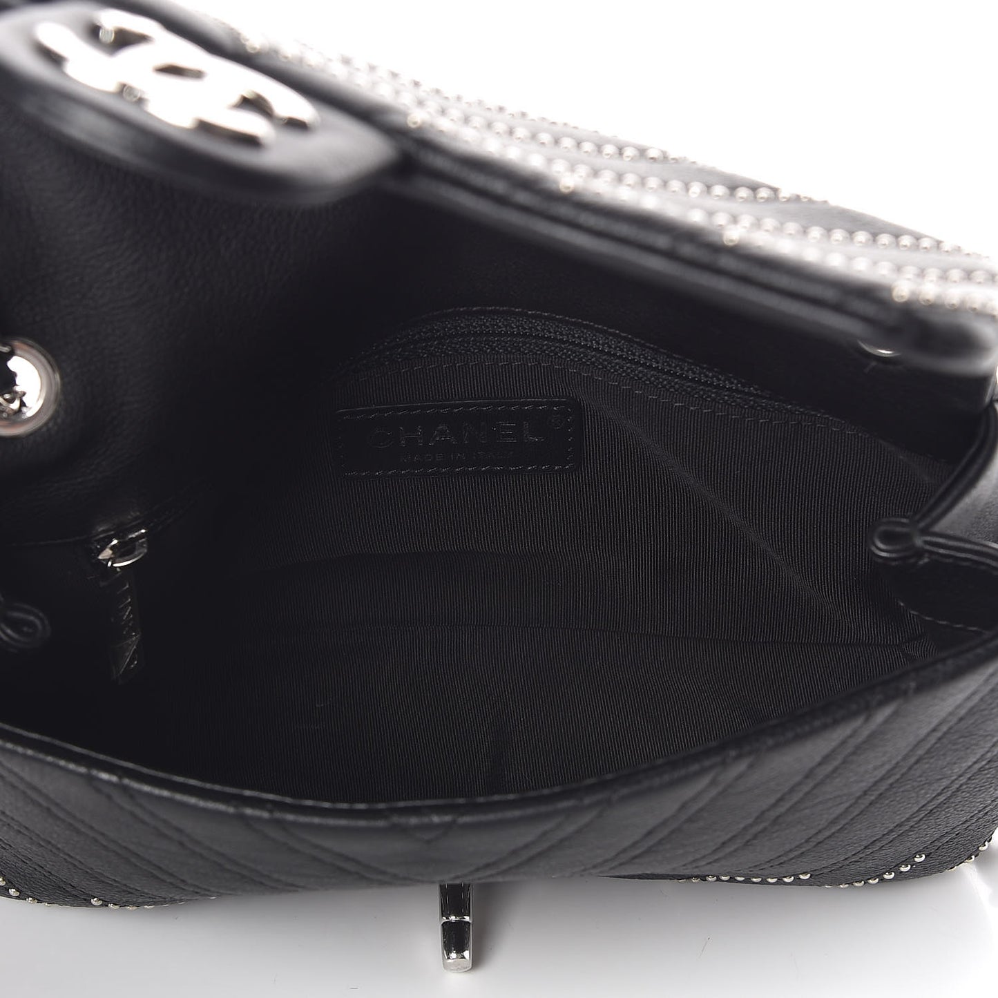 Calfskin Studded Chevron Quilted Small Wars Flap Black