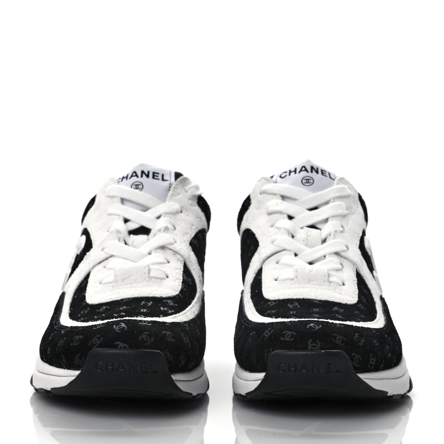 Suede Calfskin Womens CC Printed Sneakers 38 Black White