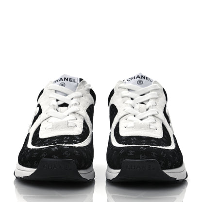 Chanel Suede Calfskin Womens CC Printed Sneakers 38 Black White 2 of 8
