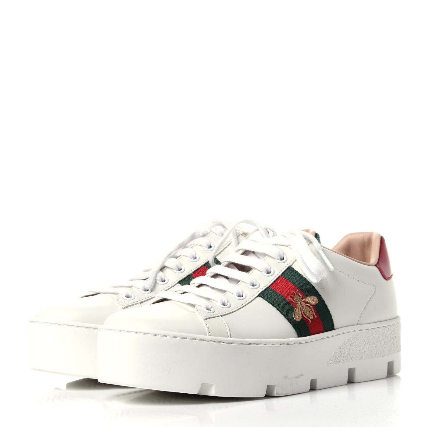 Calfskin Web Bee Embroidered Womens Ace Platform Sneakers 38 White
