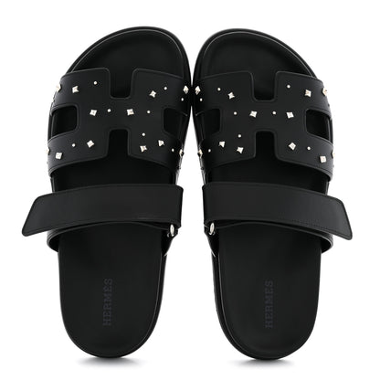 Hermes Calfskin Medor Studded Womens Chypre Sandals 37.5 Black 2 of 10