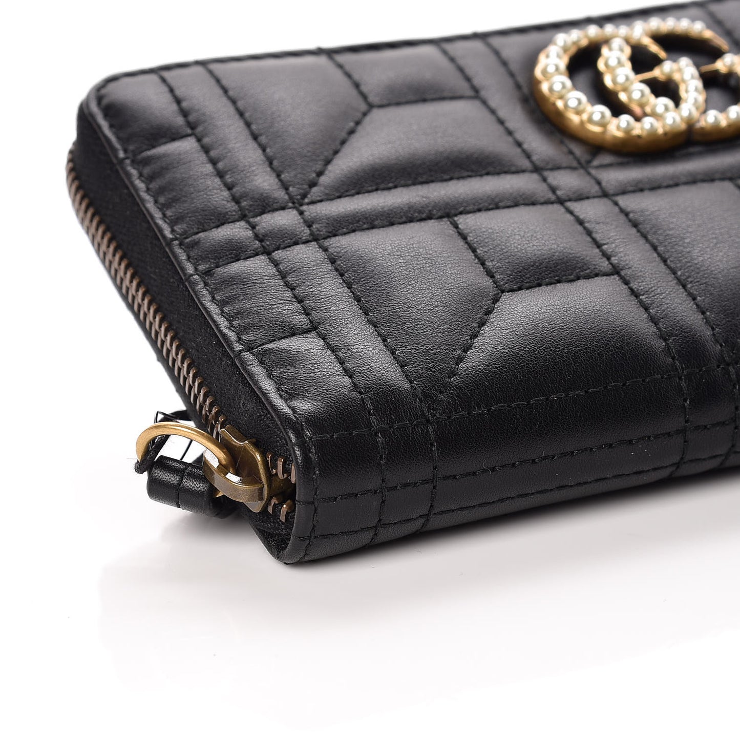 Calfskin Matelasse Pearly GG Marmont Zip Around Wallet Black
